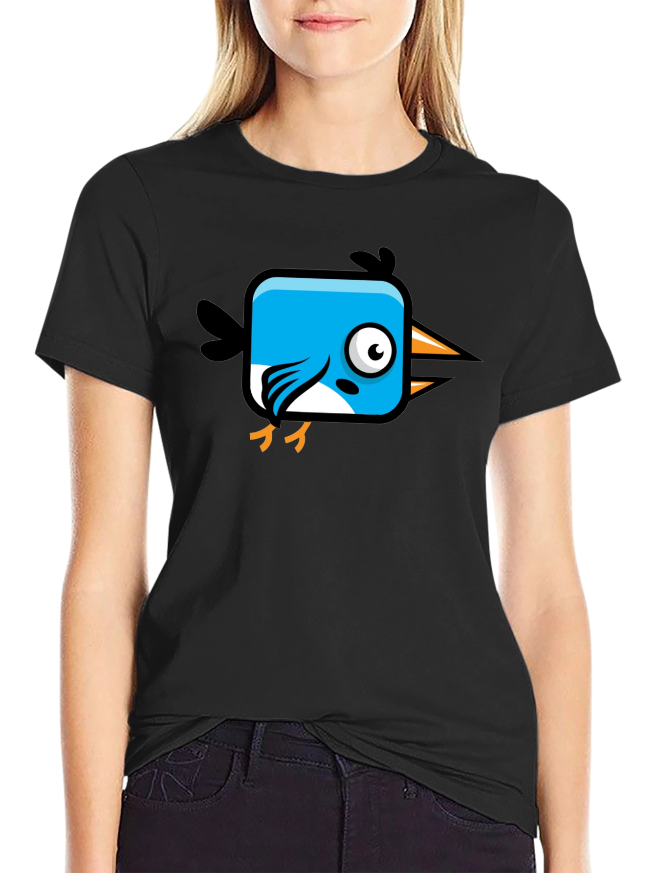 Cartoon Bird Graphic Black T-Shirt