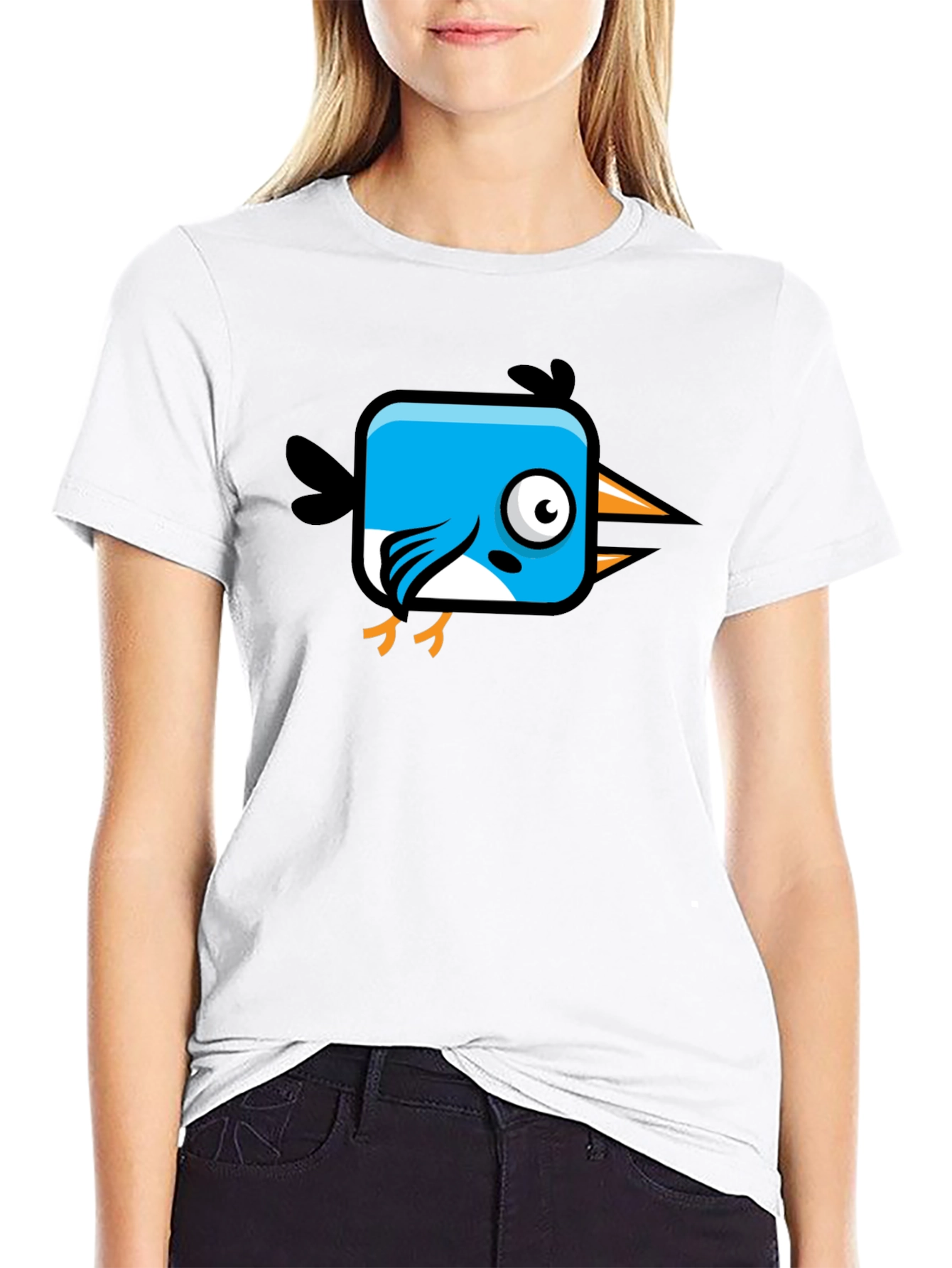 Cartoon Bird Graphic Black T-Shirt