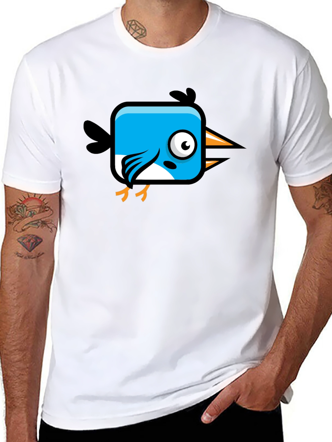 Cartoon Bird Graphic Black T-Shirt