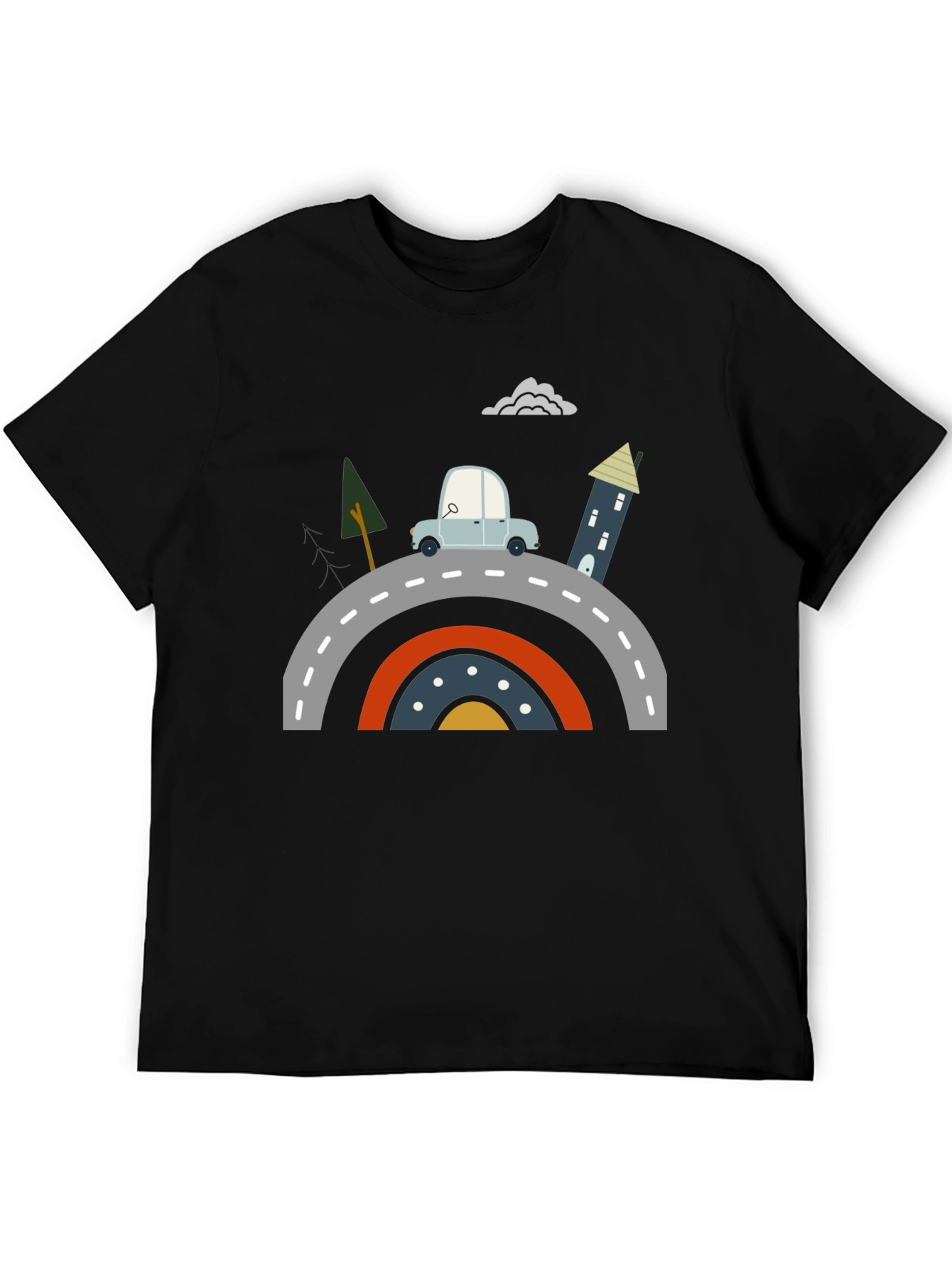 Cartoon Car on Rainbow Bridge Graphic Tee