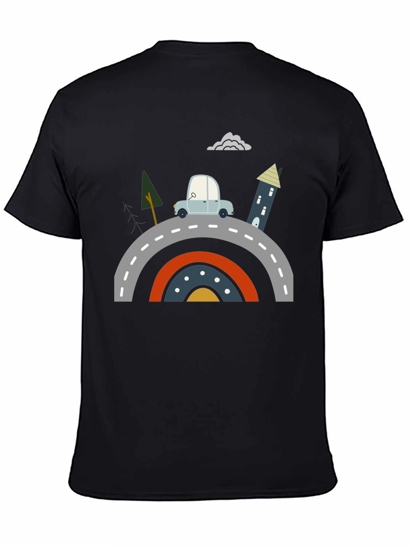 Cartoon Car on Rainbow Bridge Graphic Tee