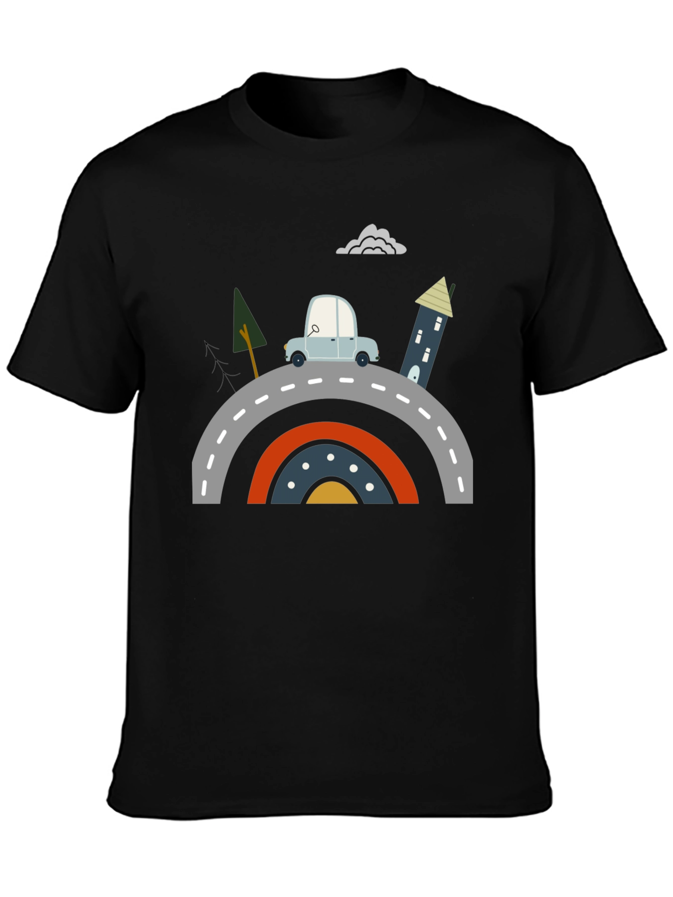 Cartoon Car on Rainbow Bridge Graphic Tee