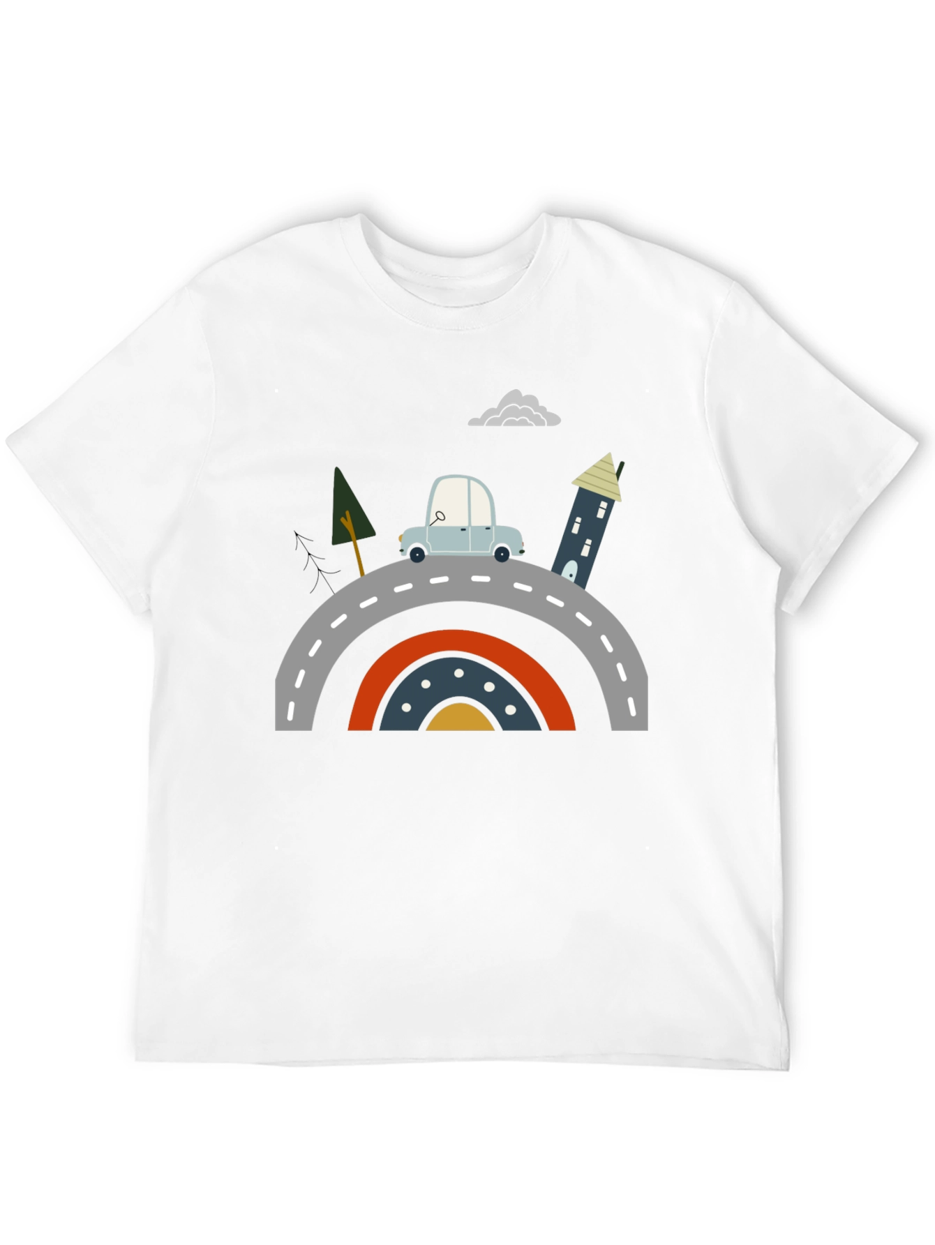 Cartoon Car on Rainbow Bridge Graphic Tee