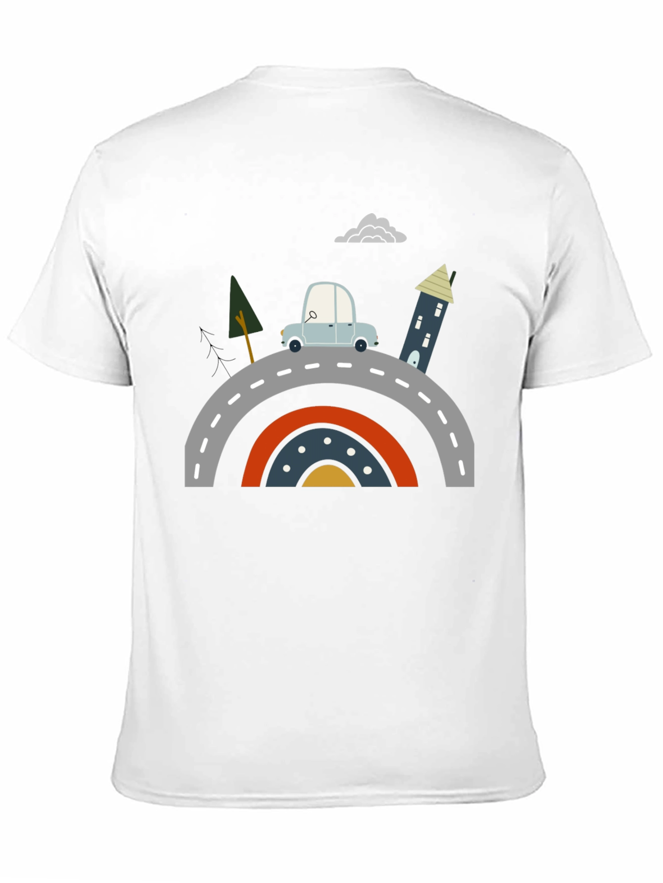 Cartoon Car on Rainbow Bridge Graphic Tee