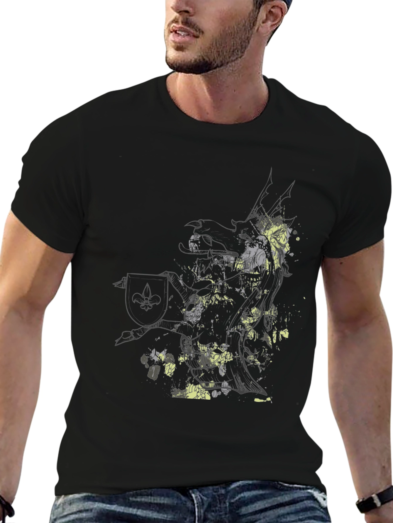 Abstract Knight Graphic Black T-Shirt