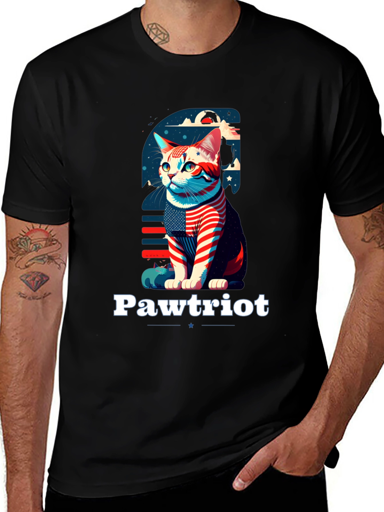 Pawtriot Cat T-Shirt - Patriotic Feline Tee