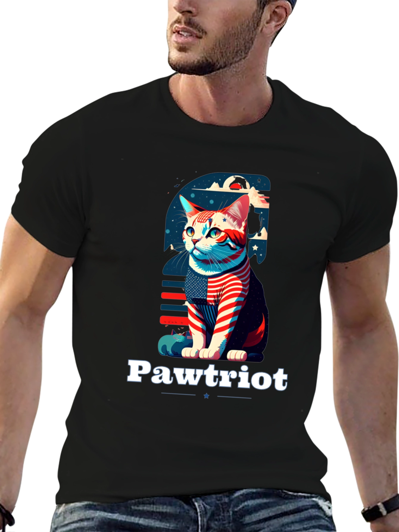 Pawtriot Cat T-Shirt - Patriotic Feline Tee