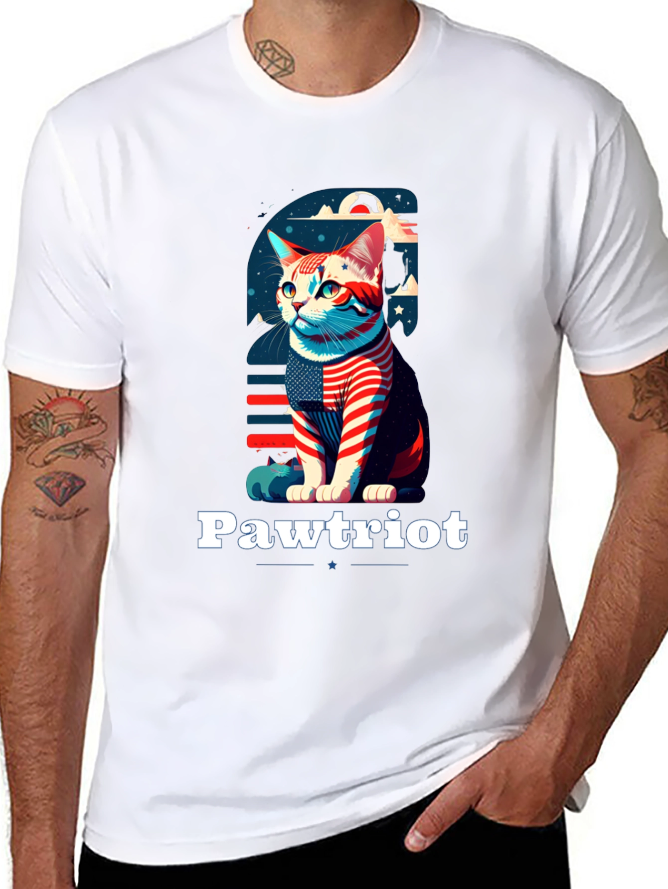 Pawtriot Cat T-Shirt - Patriotic Feline Tee