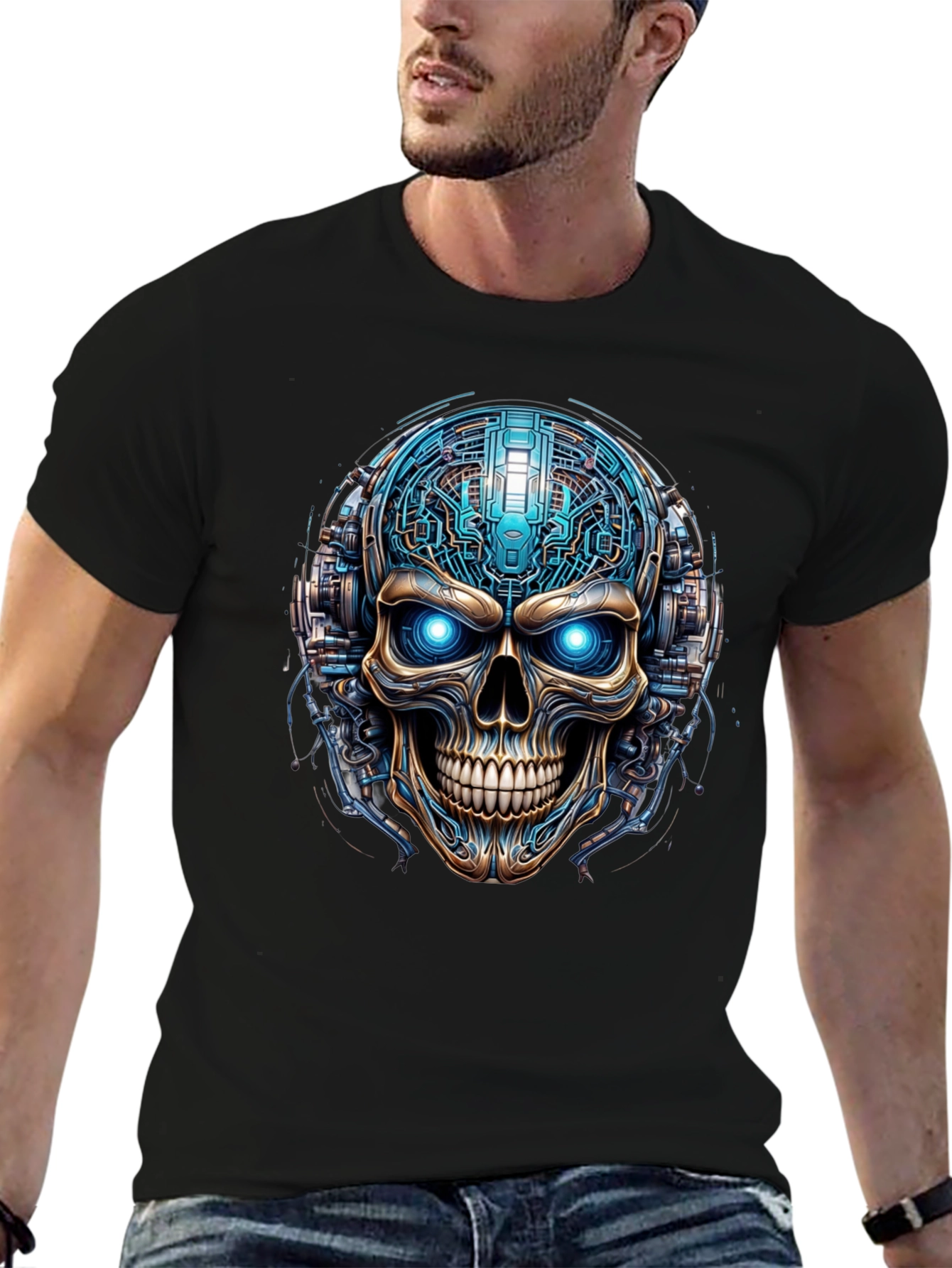 Cyberpunk Skull T-Shirt - Futuristic Tech Graphic Tee