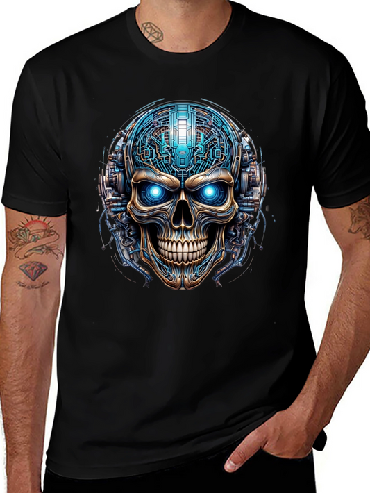 Cyberpunk Skull T-Shirt - Futuristic Tech Graphic Tee