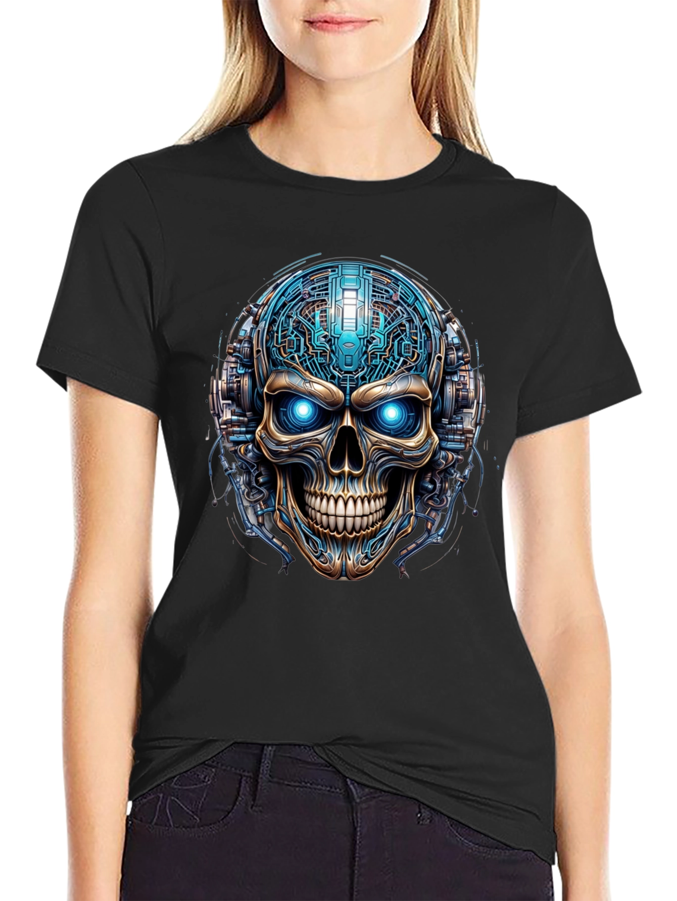 Cyberpunk Skull T-Shirt - Futuristic Tech Graphic Tee