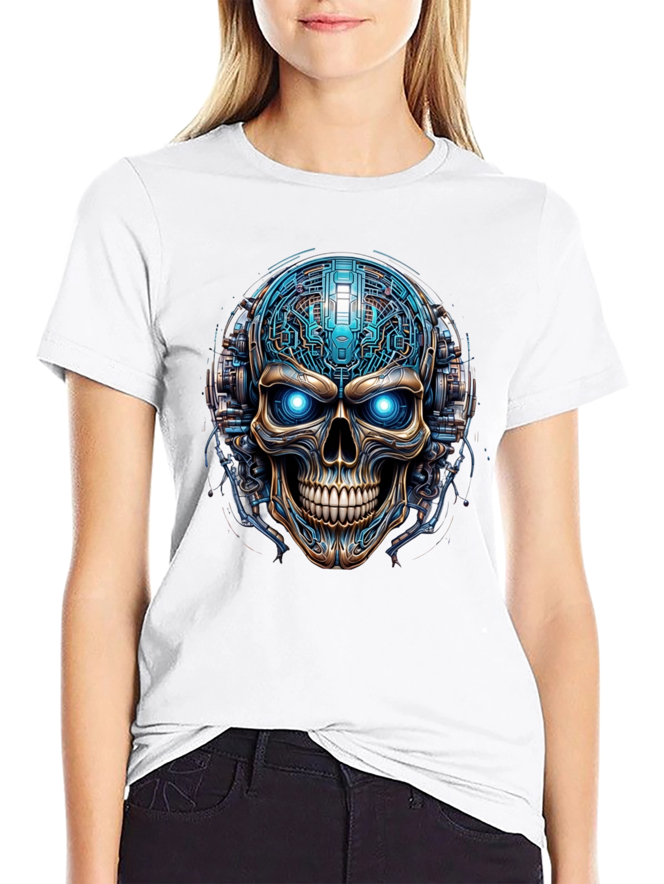 Cyberpunk Skull T-Shirt - Futuristic Tech Graphic Tee