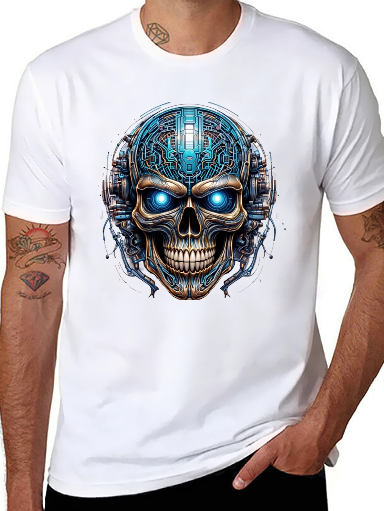 Cyberpunk Skull T-Shirt - Futuristic Tech Graphic Tee