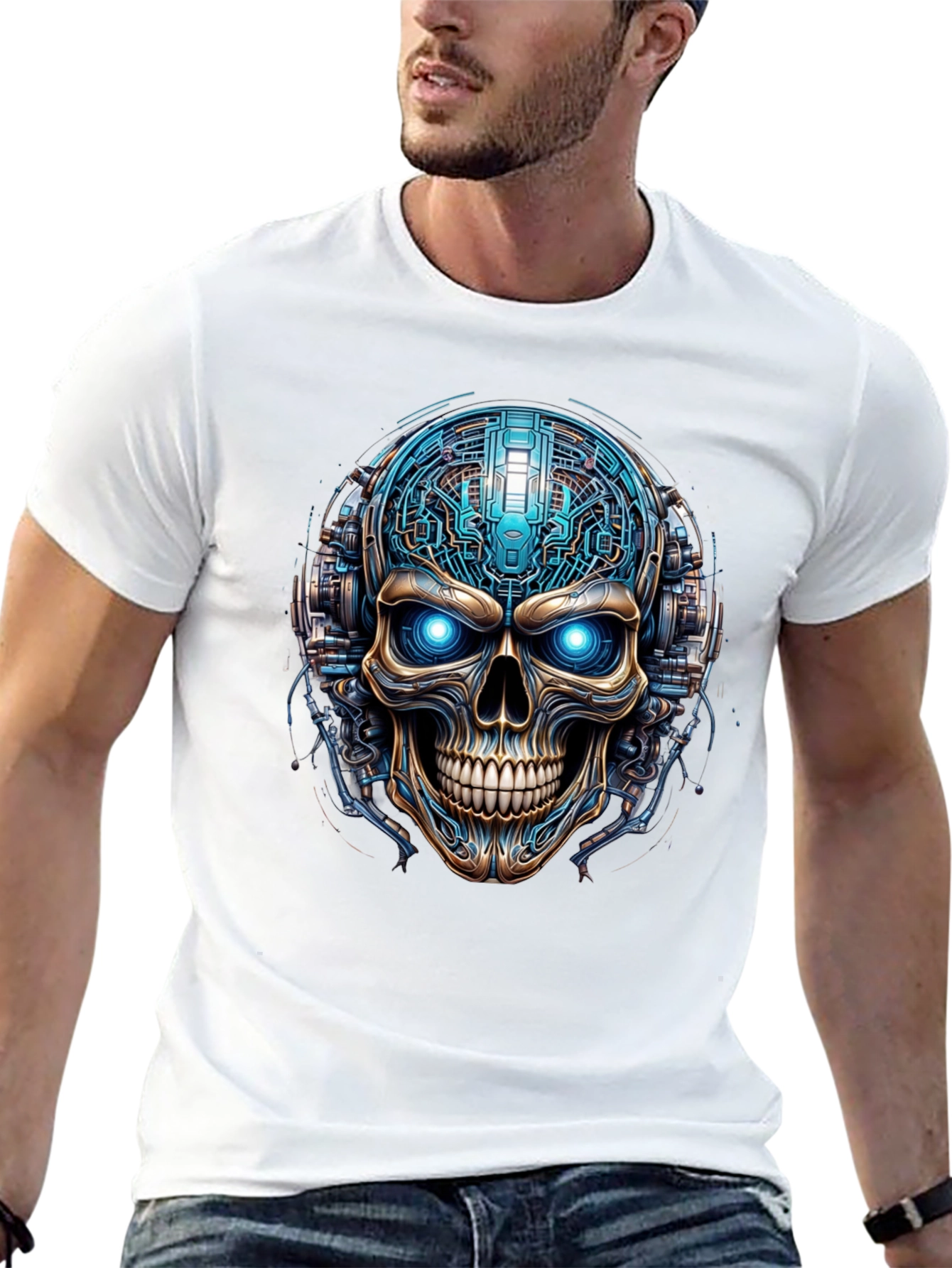 Cyberpunk Skull T-Shirt - Futuristic Tech Graphic Tee