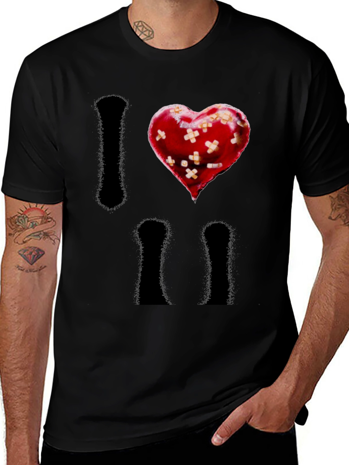 I Heart Bandages Mens Black T-Shirt