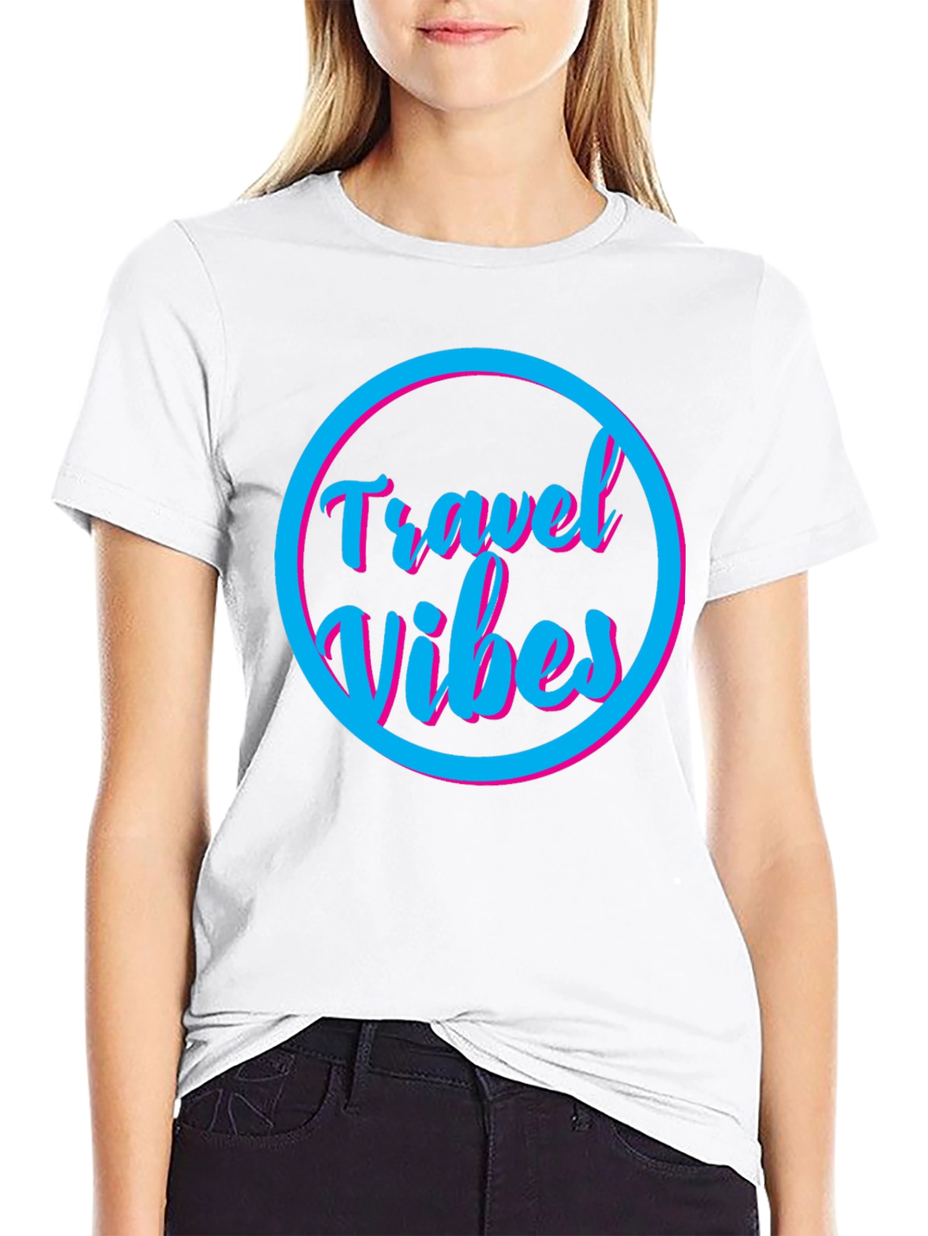 Travel Vibes Graphic Tee - Black Cotton T-Shirt