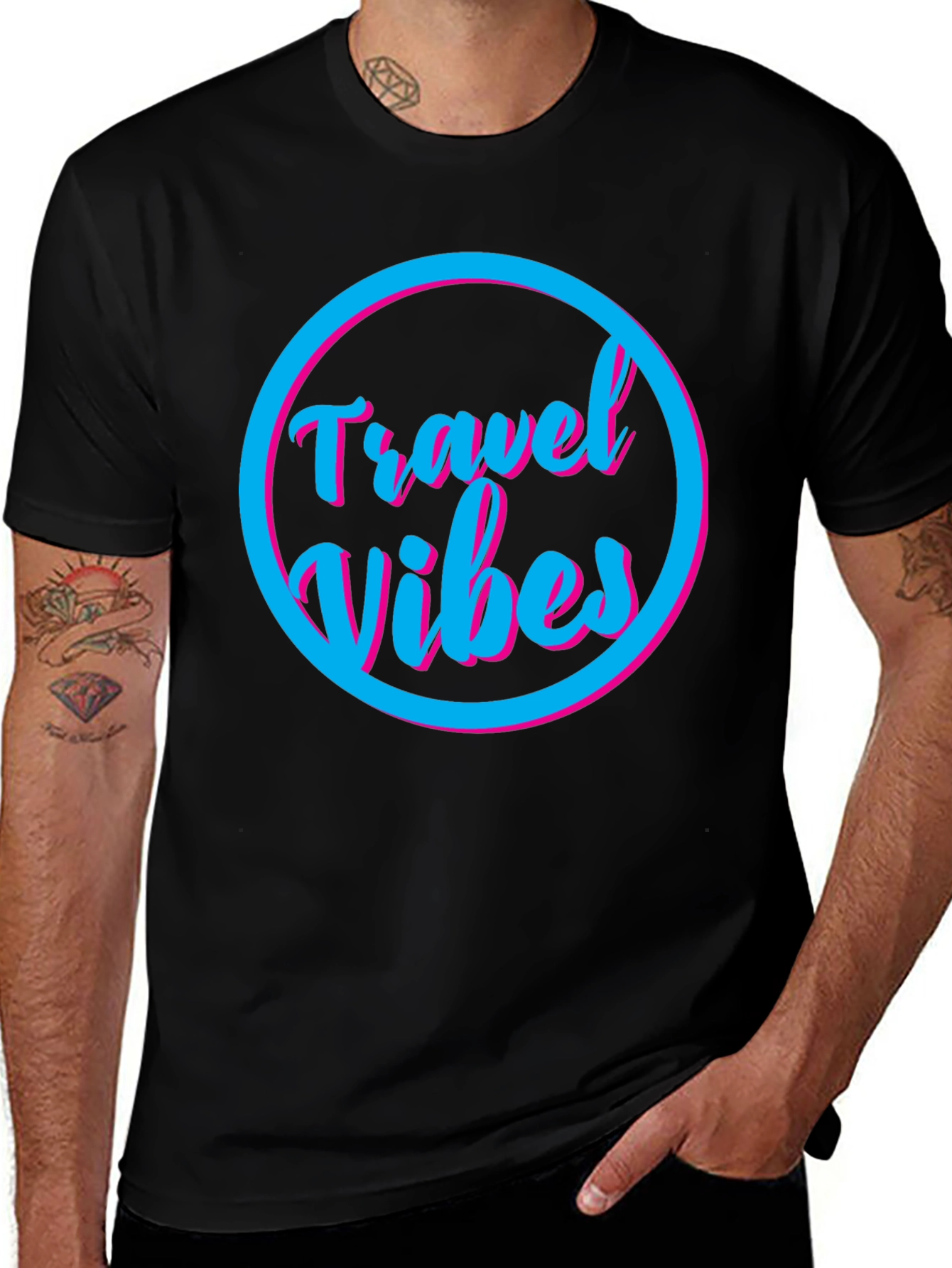 Travel Vibes Graphic Tee - Black Cotton T-Shirt