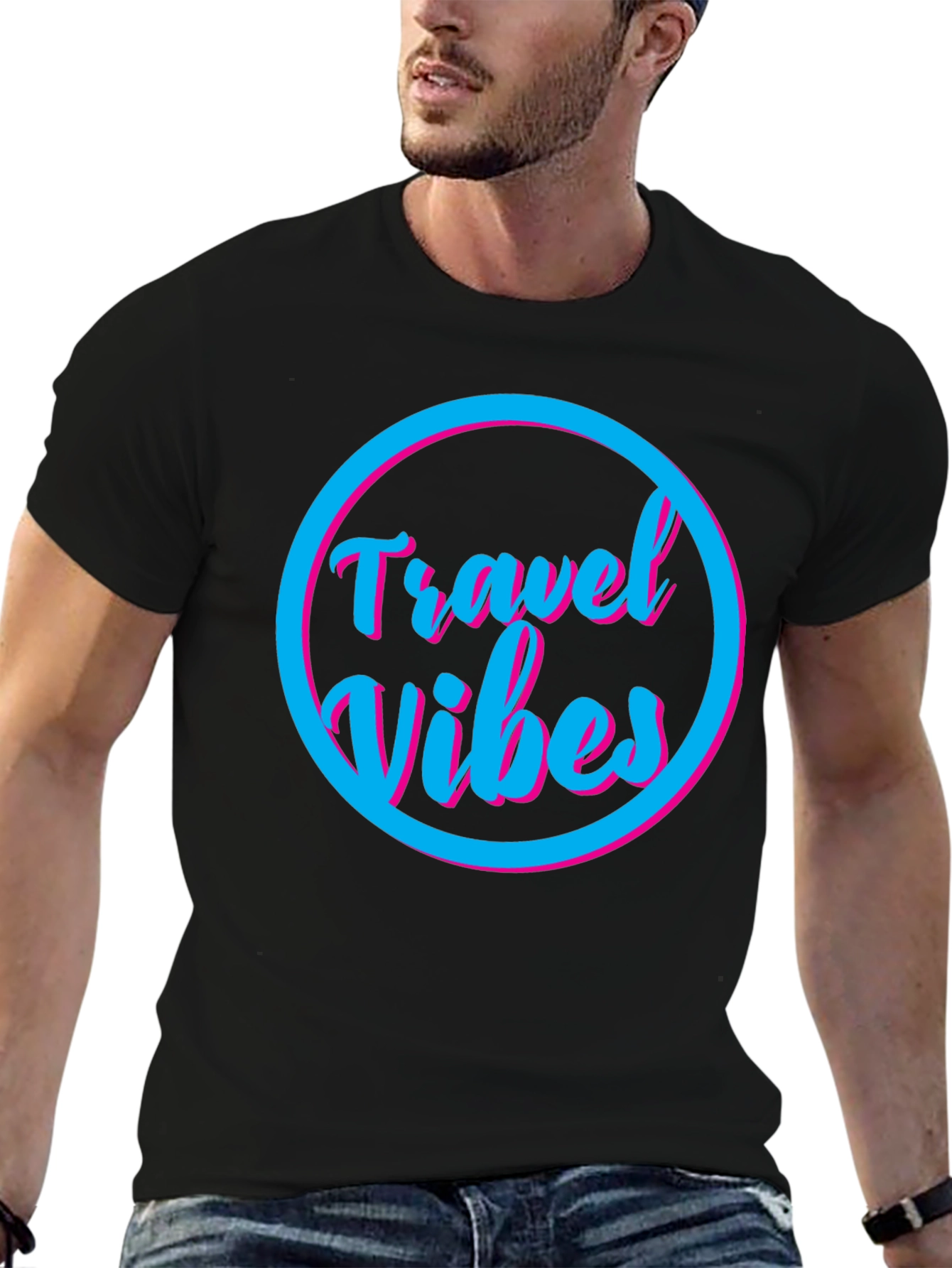 Travel Vibes Graphic Tee - Black Cotton T-Shirt