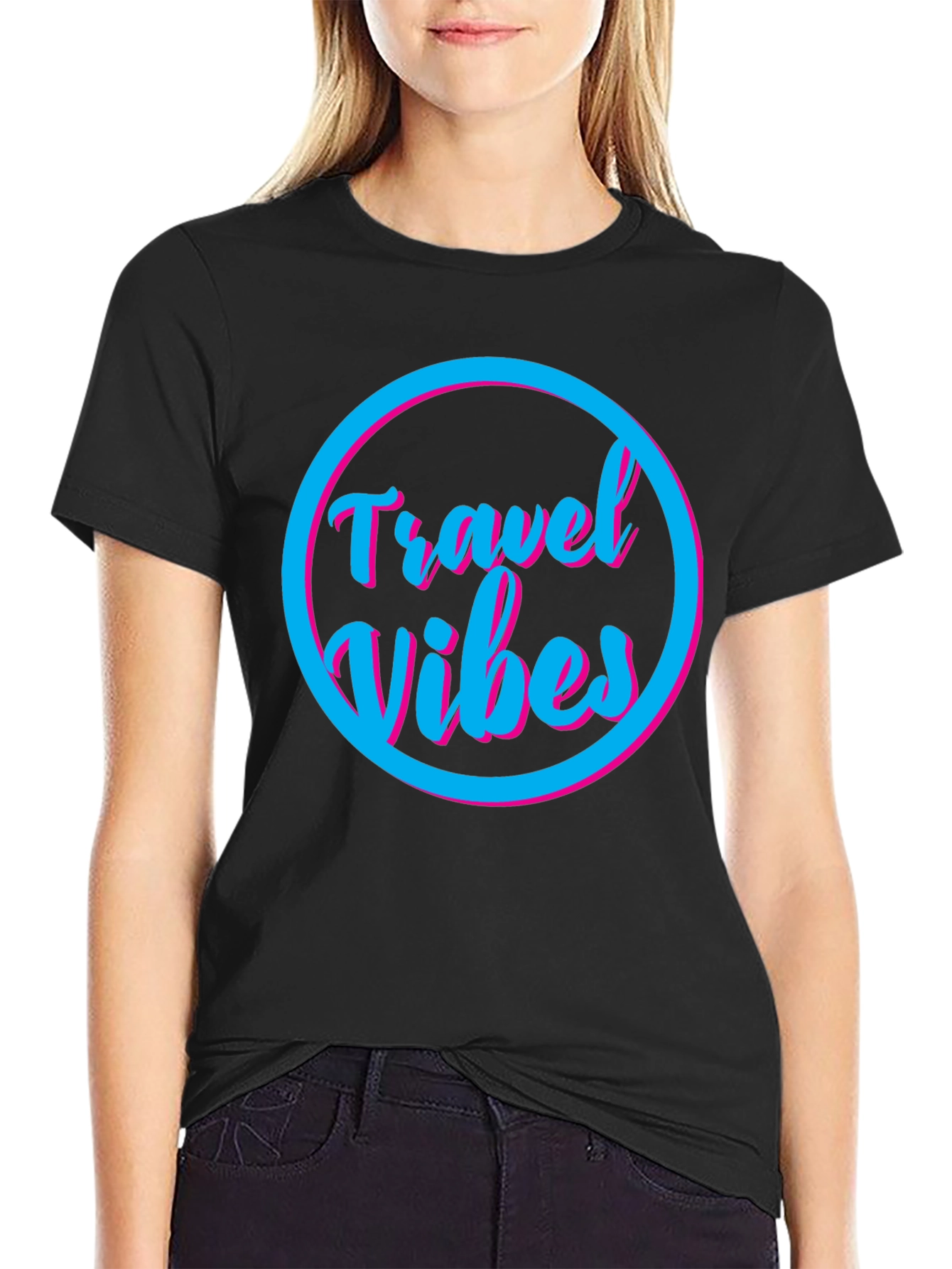 Travel Vibes Graphic Tee - Black Cotton T-Shirt