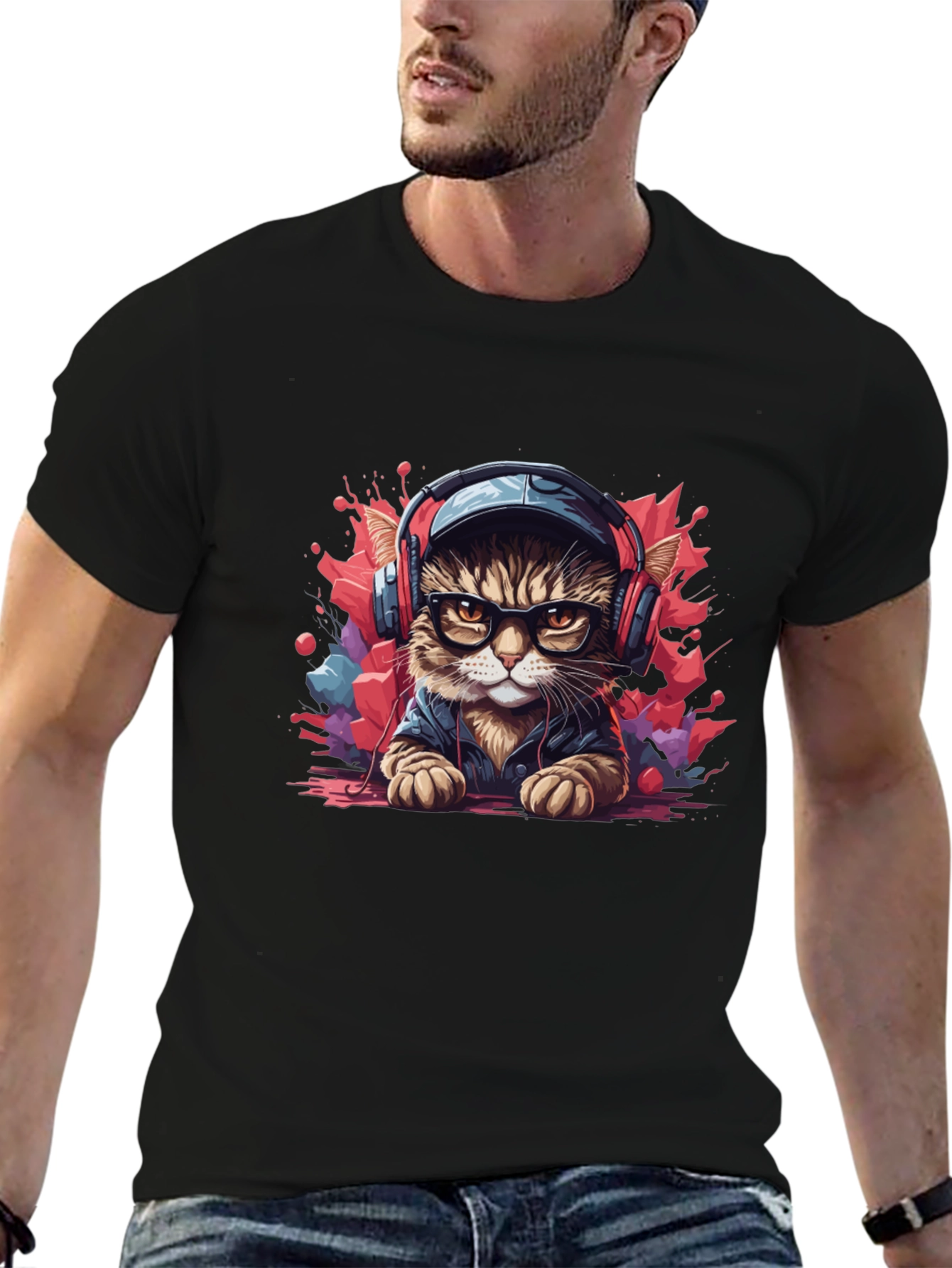 Cool Cat Graphic Tee - DJ Cat T-Shirt