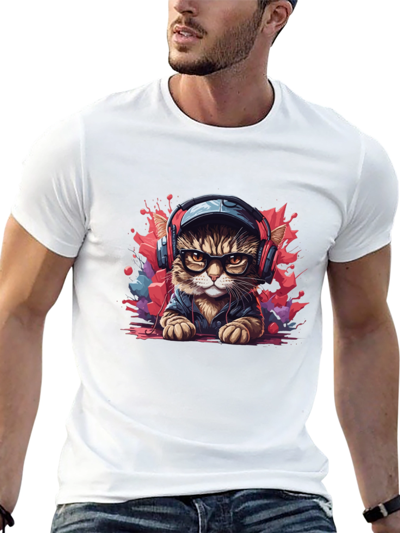 Cool Cat Graphic Tee - DJ Cat T-Shirt