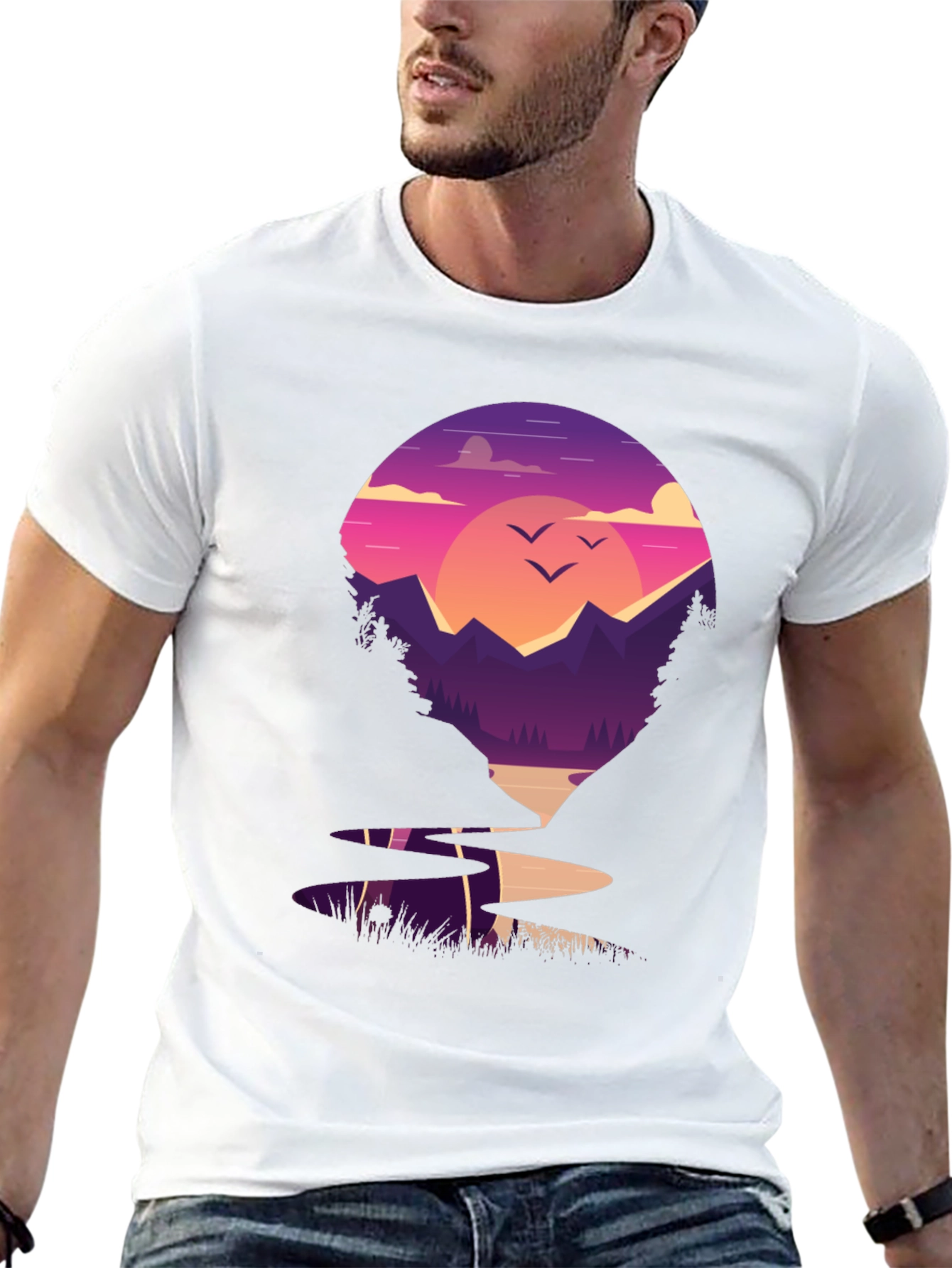 Sunset Mountain Graphic Tee - Nature Lovers T-Shirt