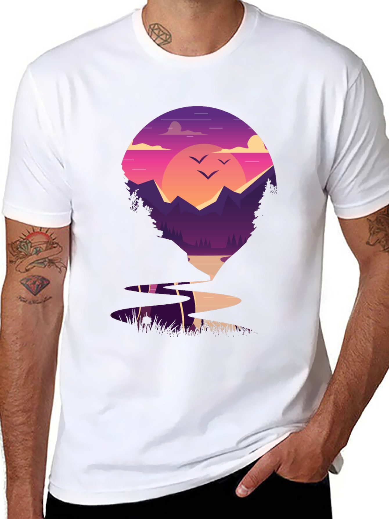 Sunset Mountain Graphic Tee - Nature Lovers T-Shirt