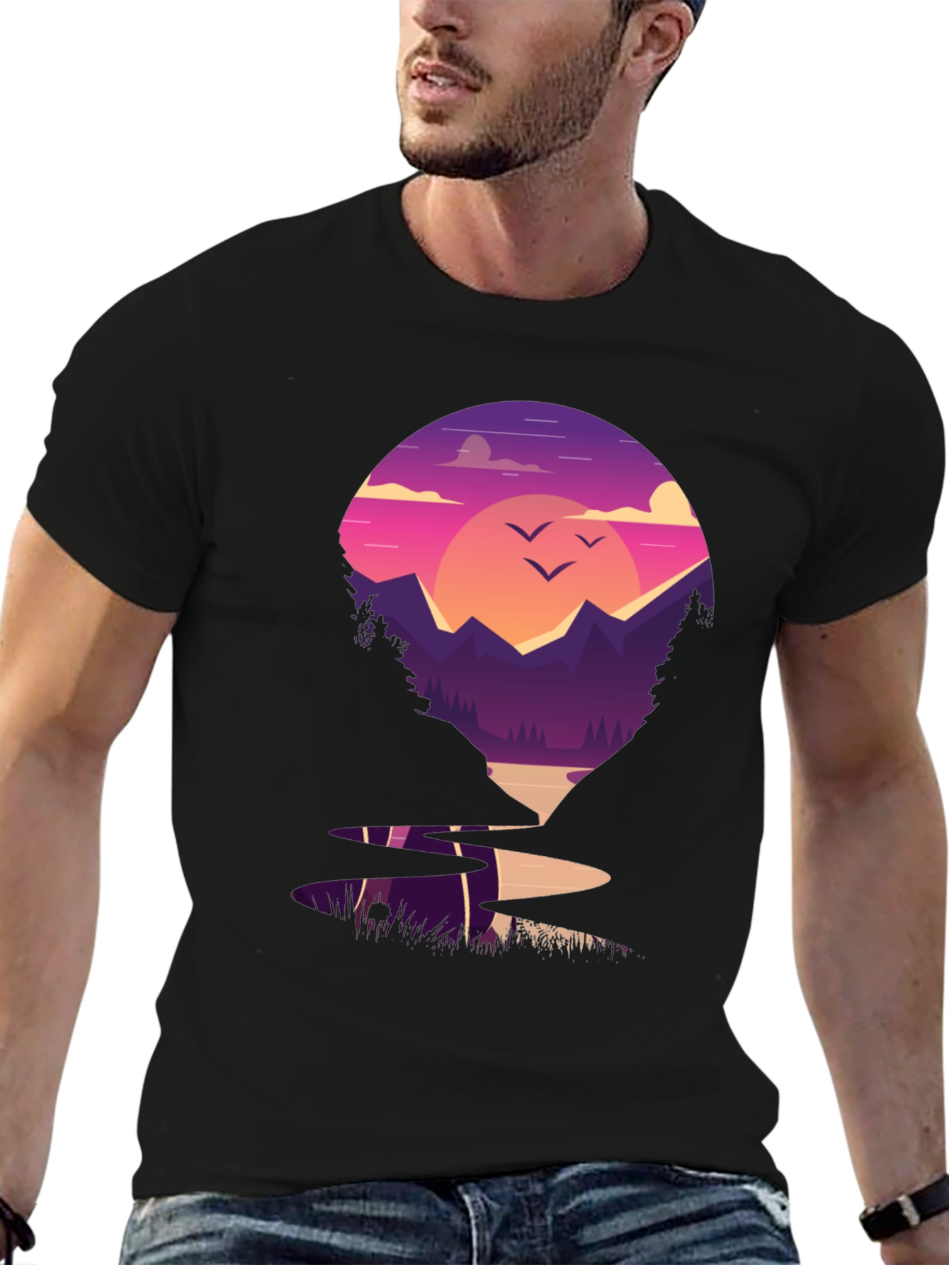Sunset Mountain Graphic Tee - Nature Lovers T-Shirt