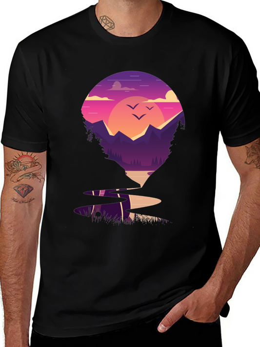 Sunset Mountain Graphic Tee - Nature Lovers T-Shirt