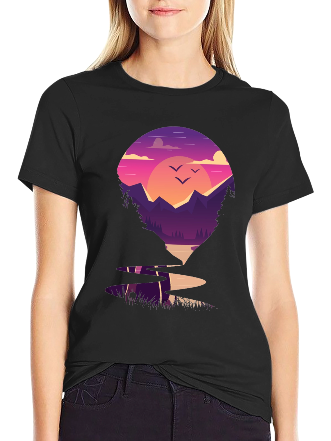 Sunset Mountain Graphic Tee - Nature Lovers T-Shirt