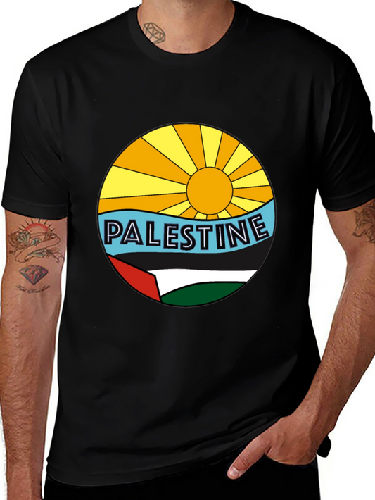Palestine Graphic Tee - Sun Sea & Flag Design