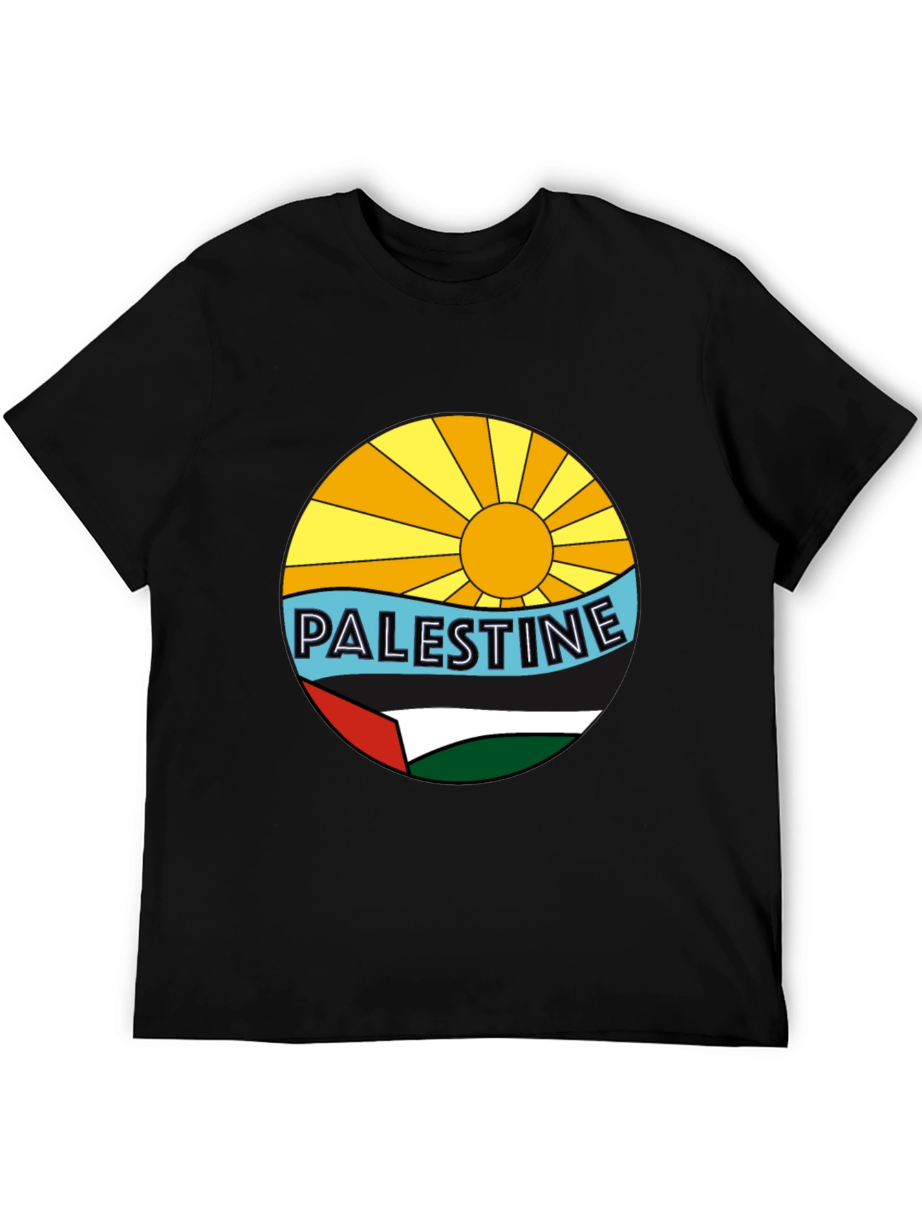 Palestine Graphic Tee - Sun Sea & Flag Design