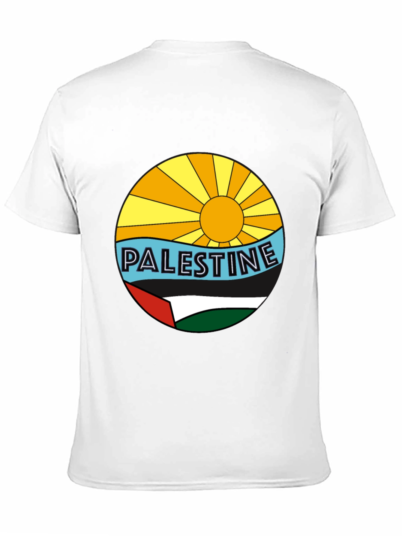 Palestine Graphic Tee - Sun Sea & Flag Design