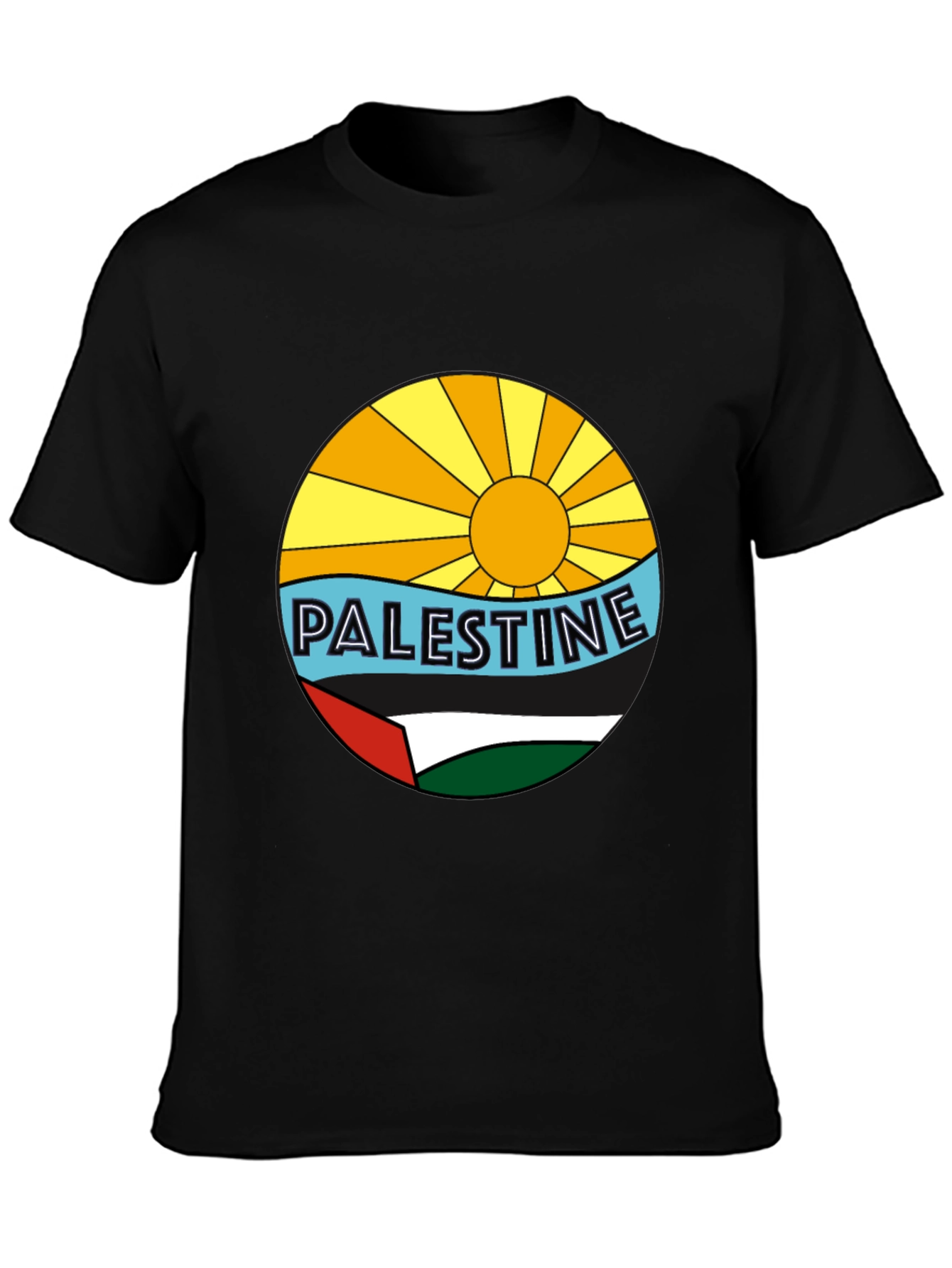 Palestine Graphic Tee - Sun Sea & Flag Design