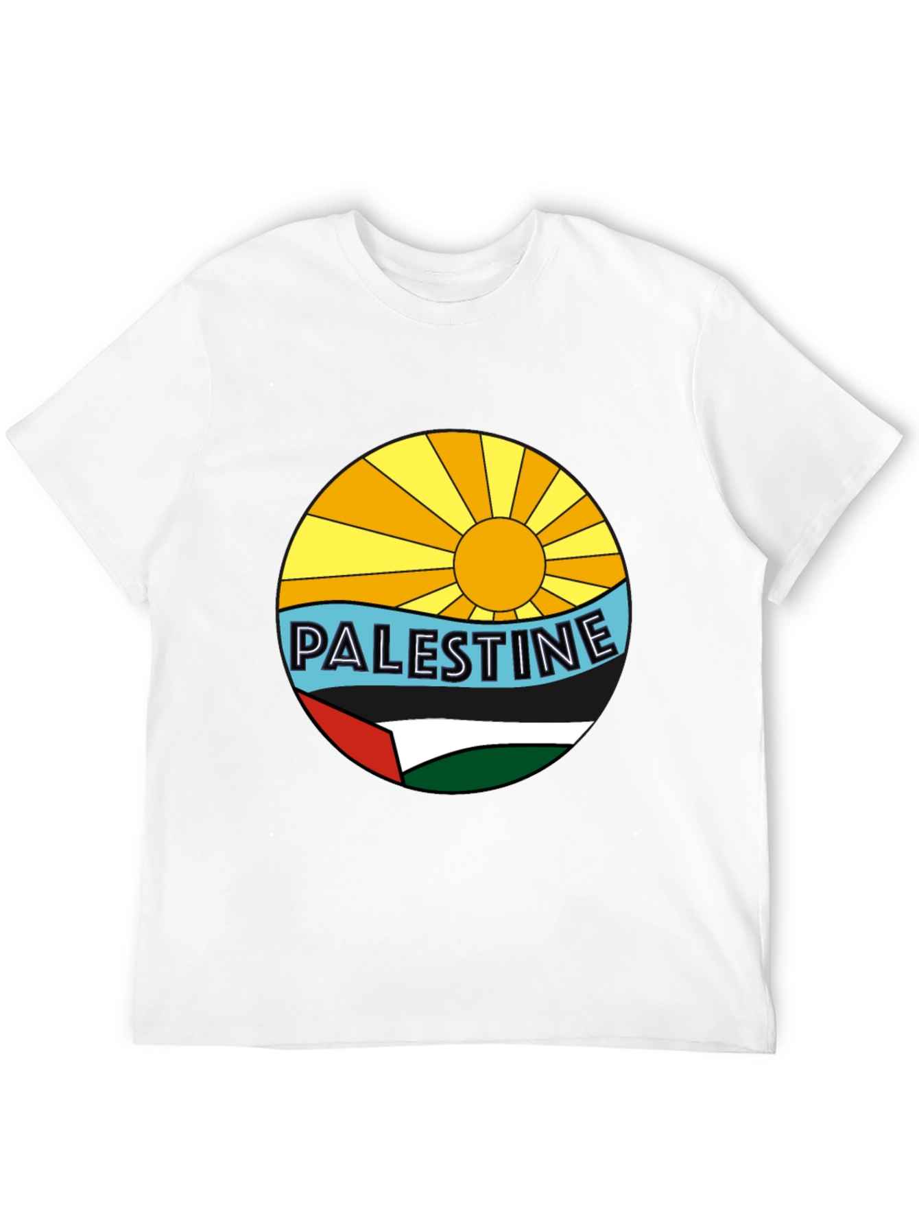 Palestine Graphic Tee - Sun Sea & Flag Design