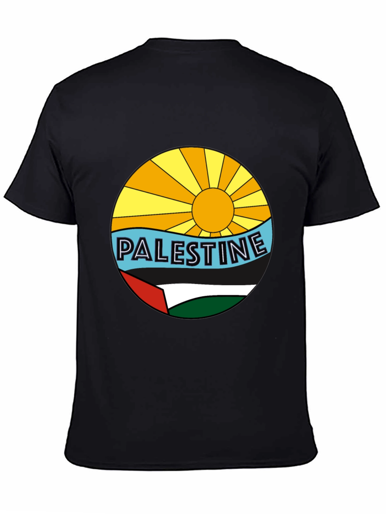 Palestine Graphic Tee - Sun Sea & Flag Design