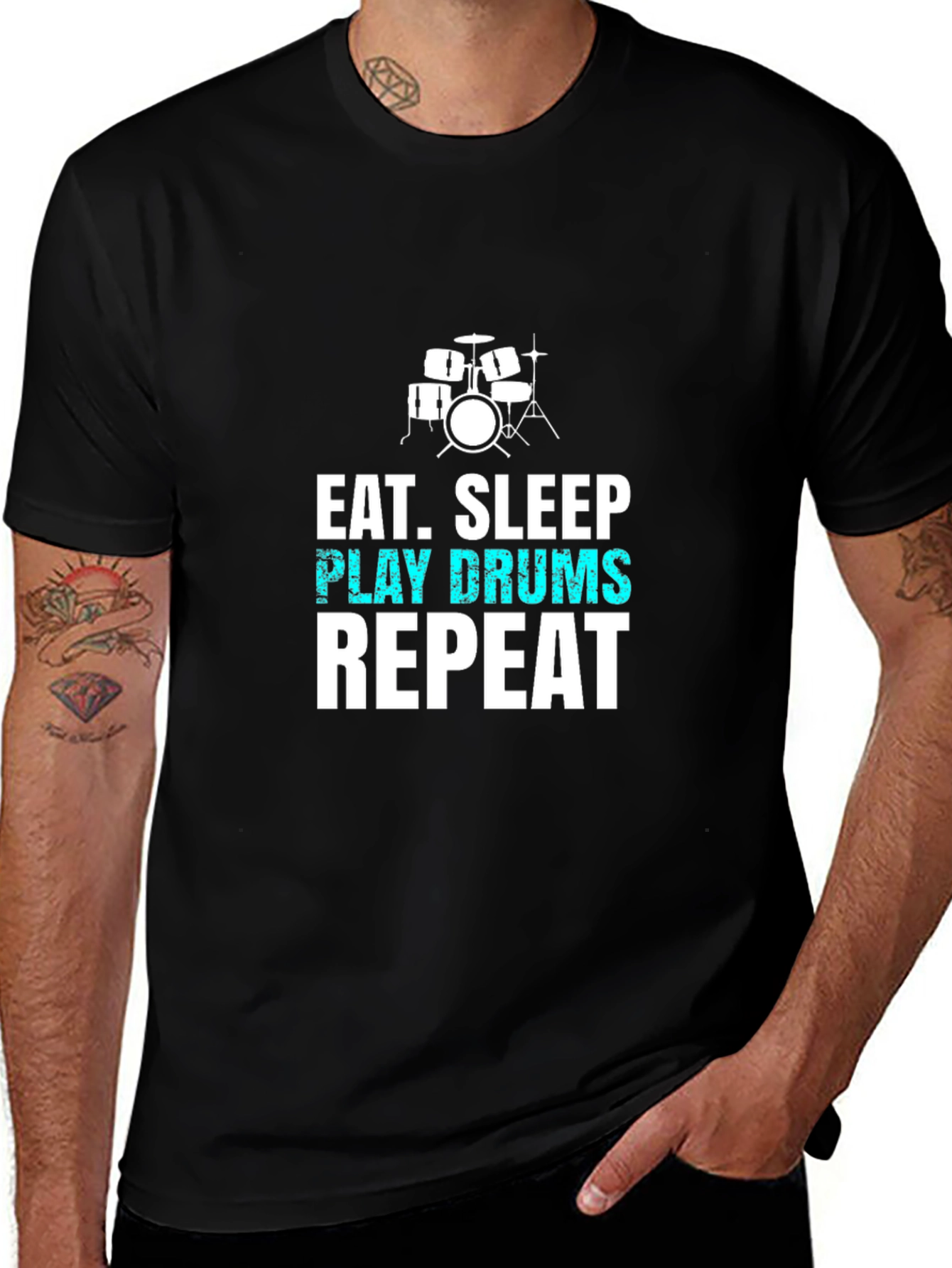 Eat Sleep Play Drums Repeat Black T-Shirt
