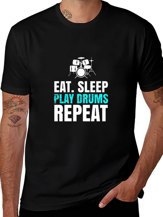 Eat Sleep Play Drums Repeat Black T-Shirt