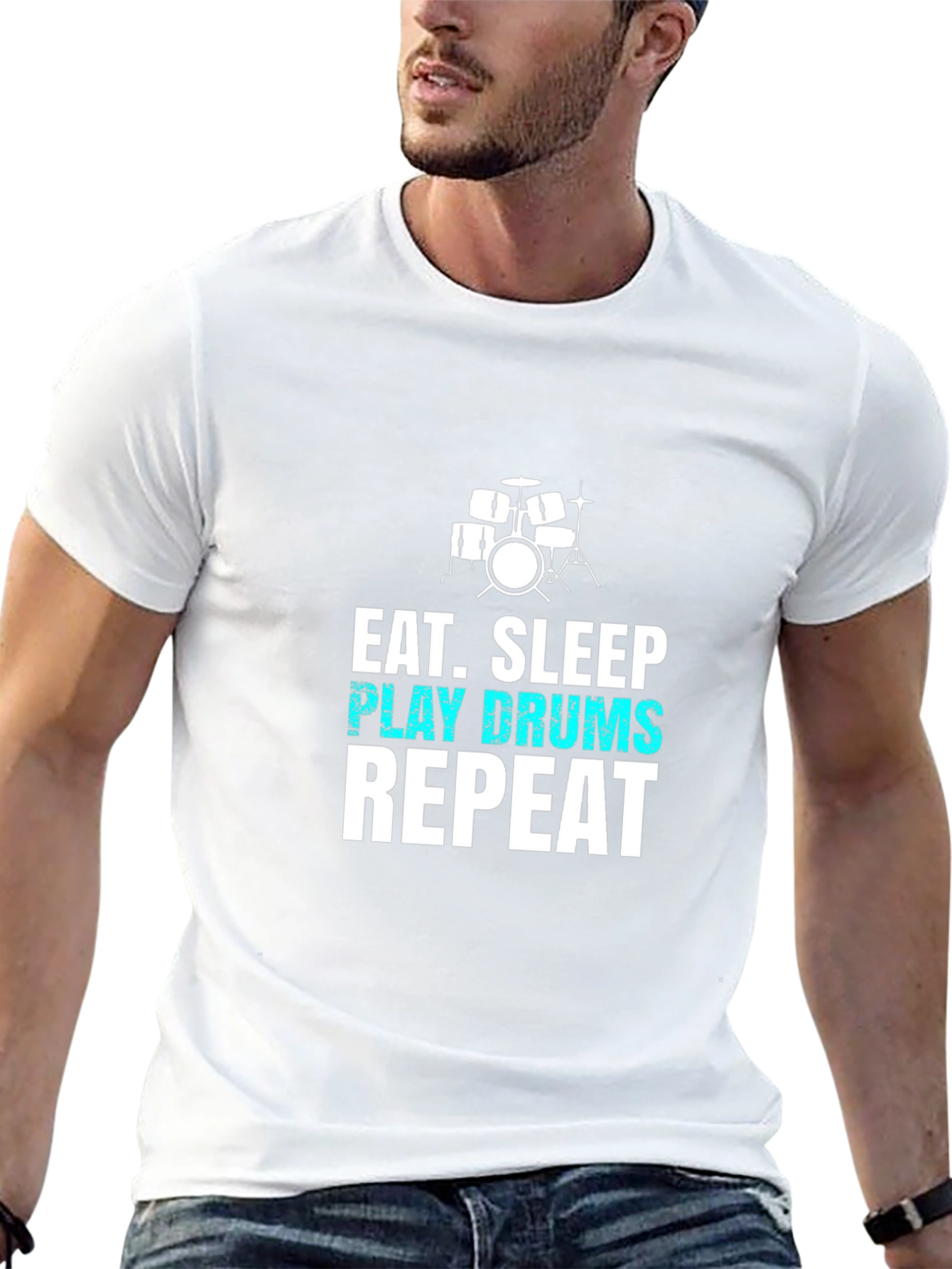 Eat Sleep Play Drums Repeat Black T-Shirt