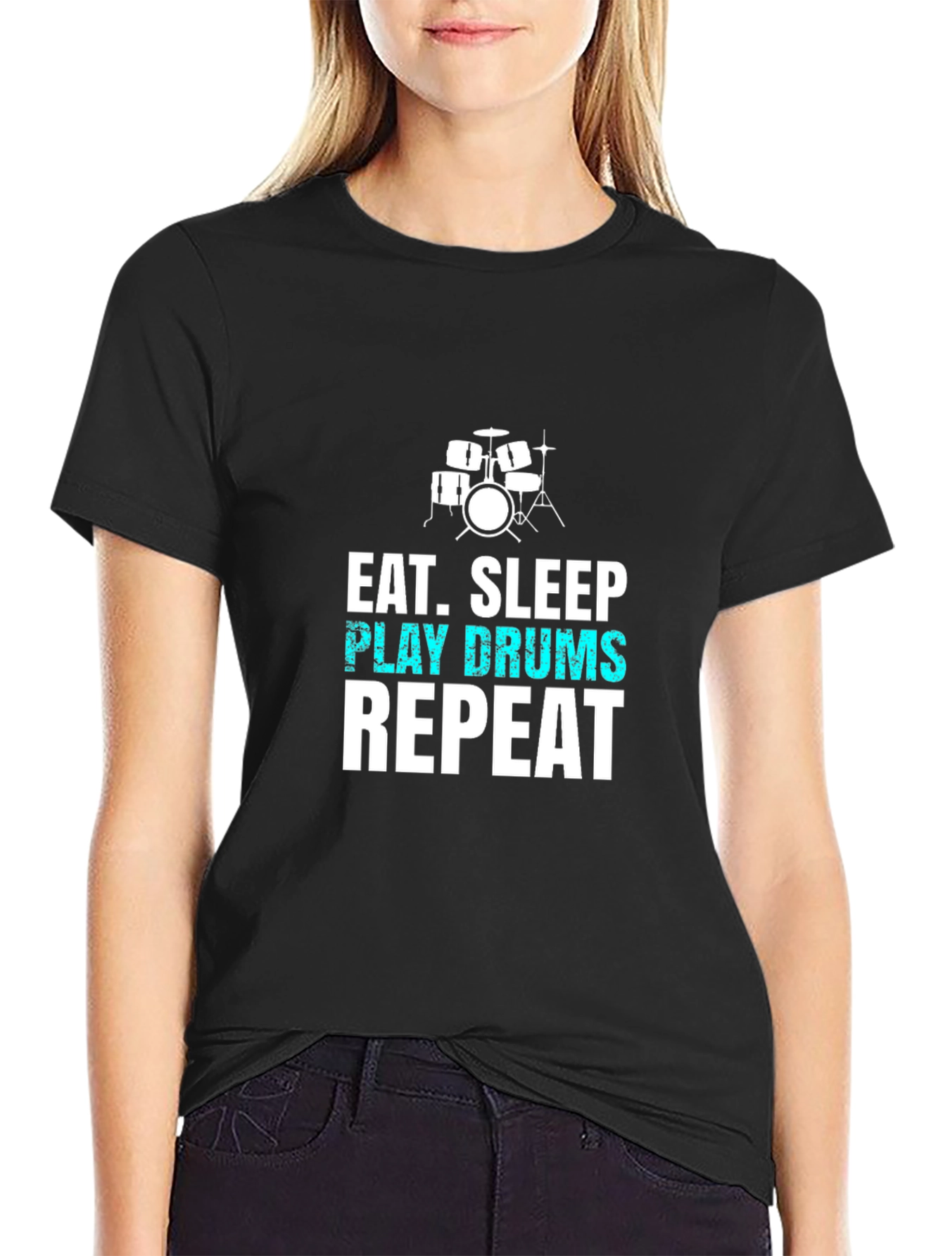 Eat Sleep Play Drums Repeat Black T-Shirt