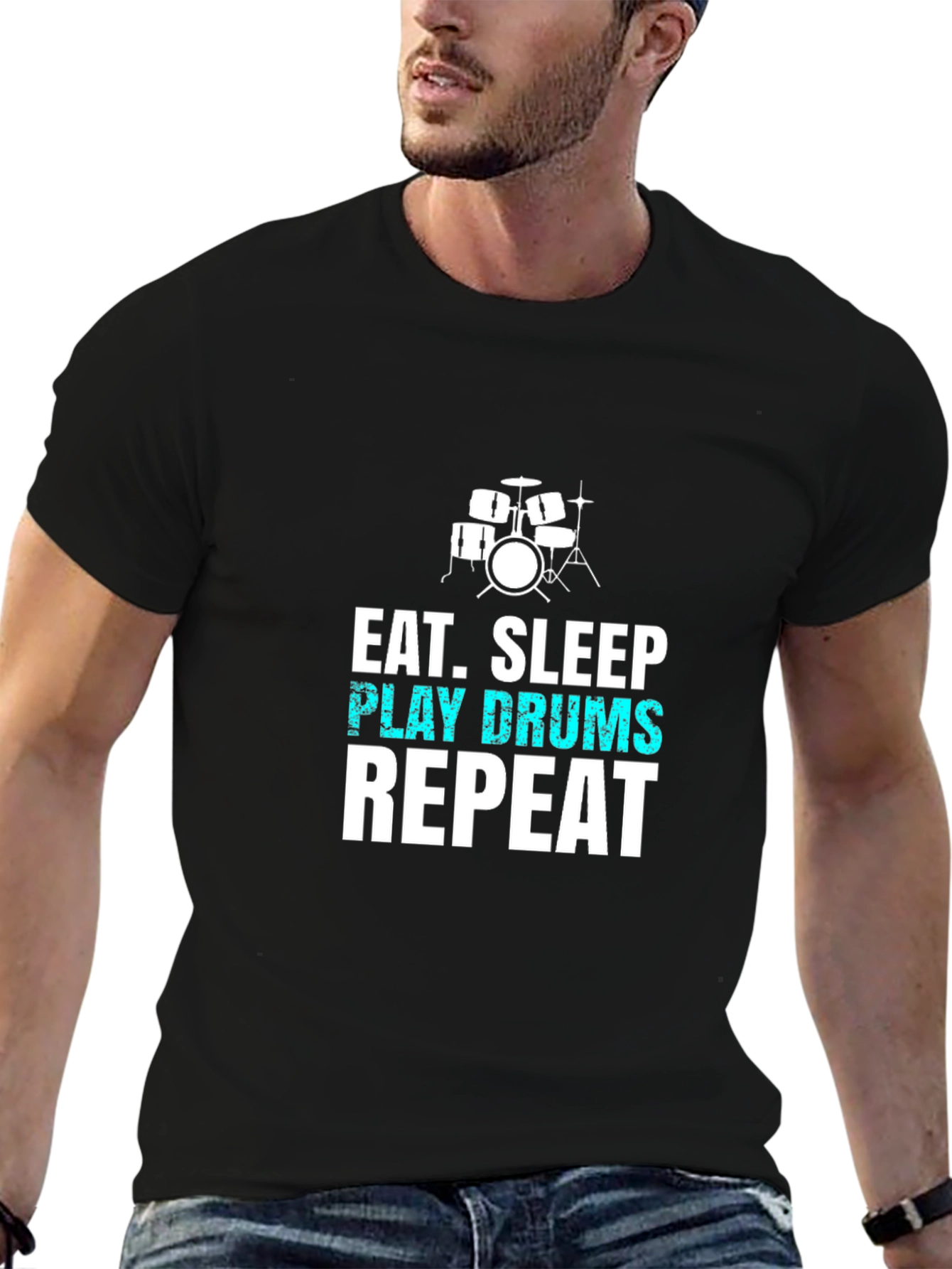 Eat Sleep Play Drums Repeat Black T-Shirt