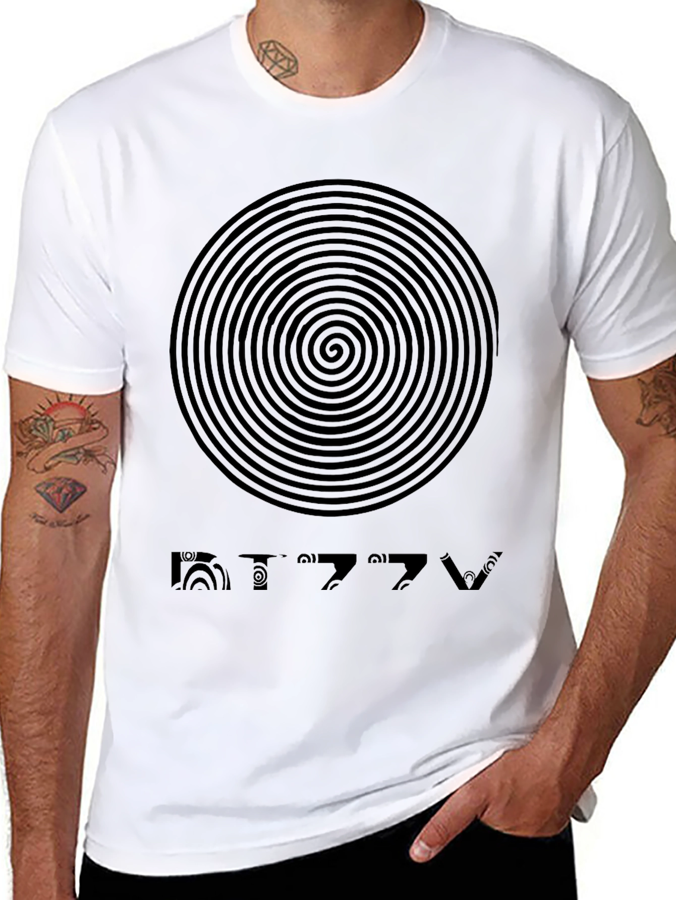 Dizzy Spiral Graphic Tee - Mens Black Cotton T-Shirt