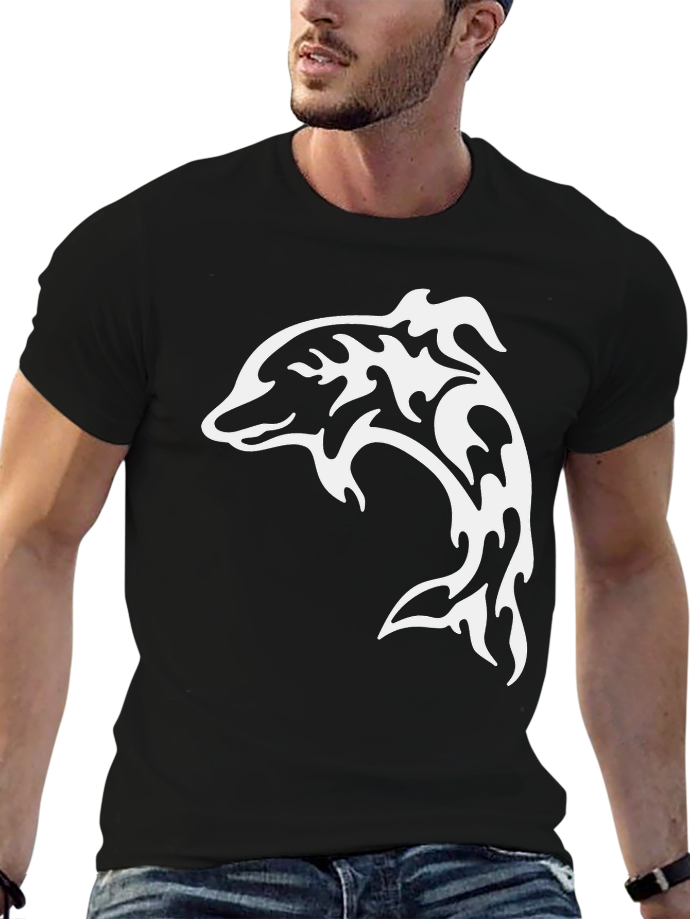 Tribal Dolphin Graphic Tee - Black