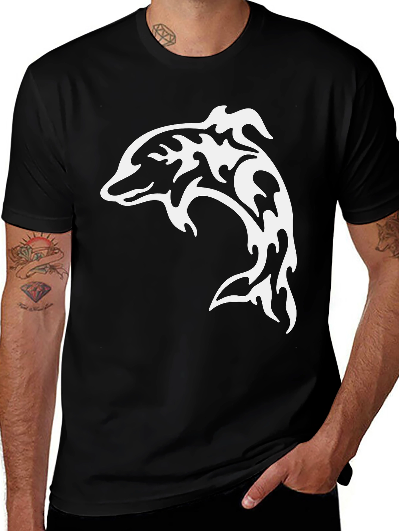 Tribal Dolphin Graphic Tee - Black