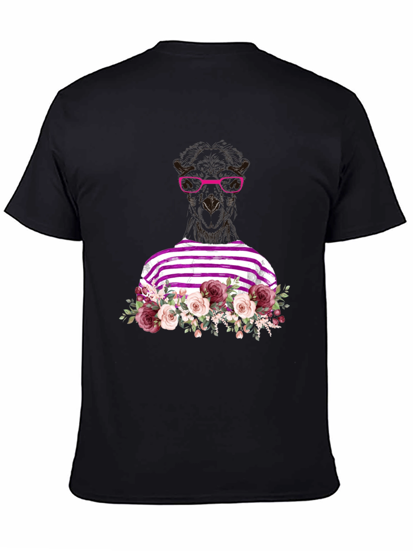 Floral Llama Graphic Tee - Unique Striped Shirt
