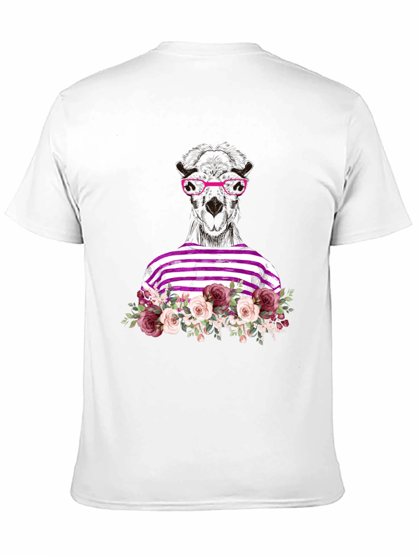 Floral Llama Graphic Tee - Unique Striped Shirt