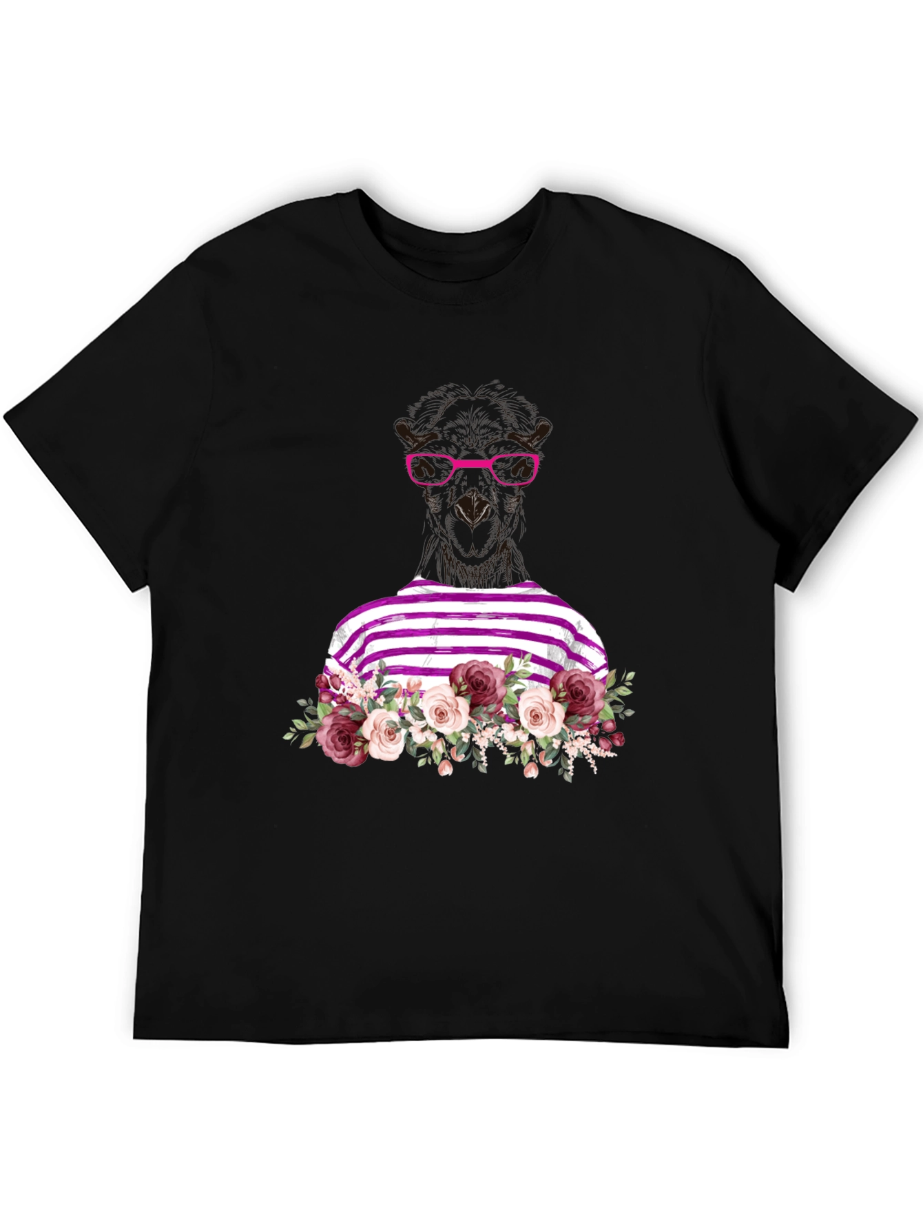 Floral Llama Graphic Tee - Unique Striped Shirt