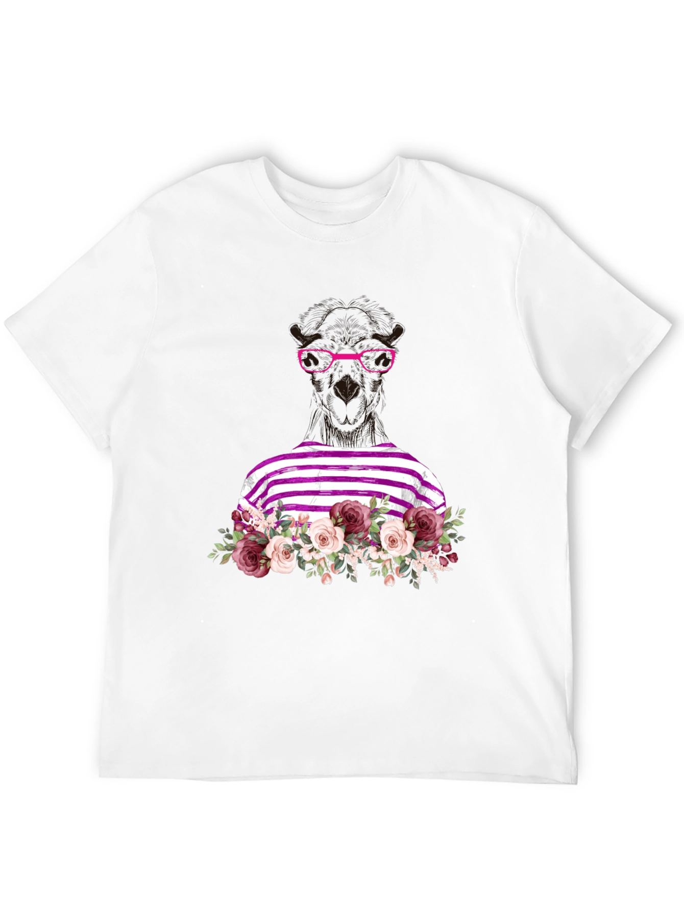 Floral Llama Graphic Tee - Unique Striped Shirt