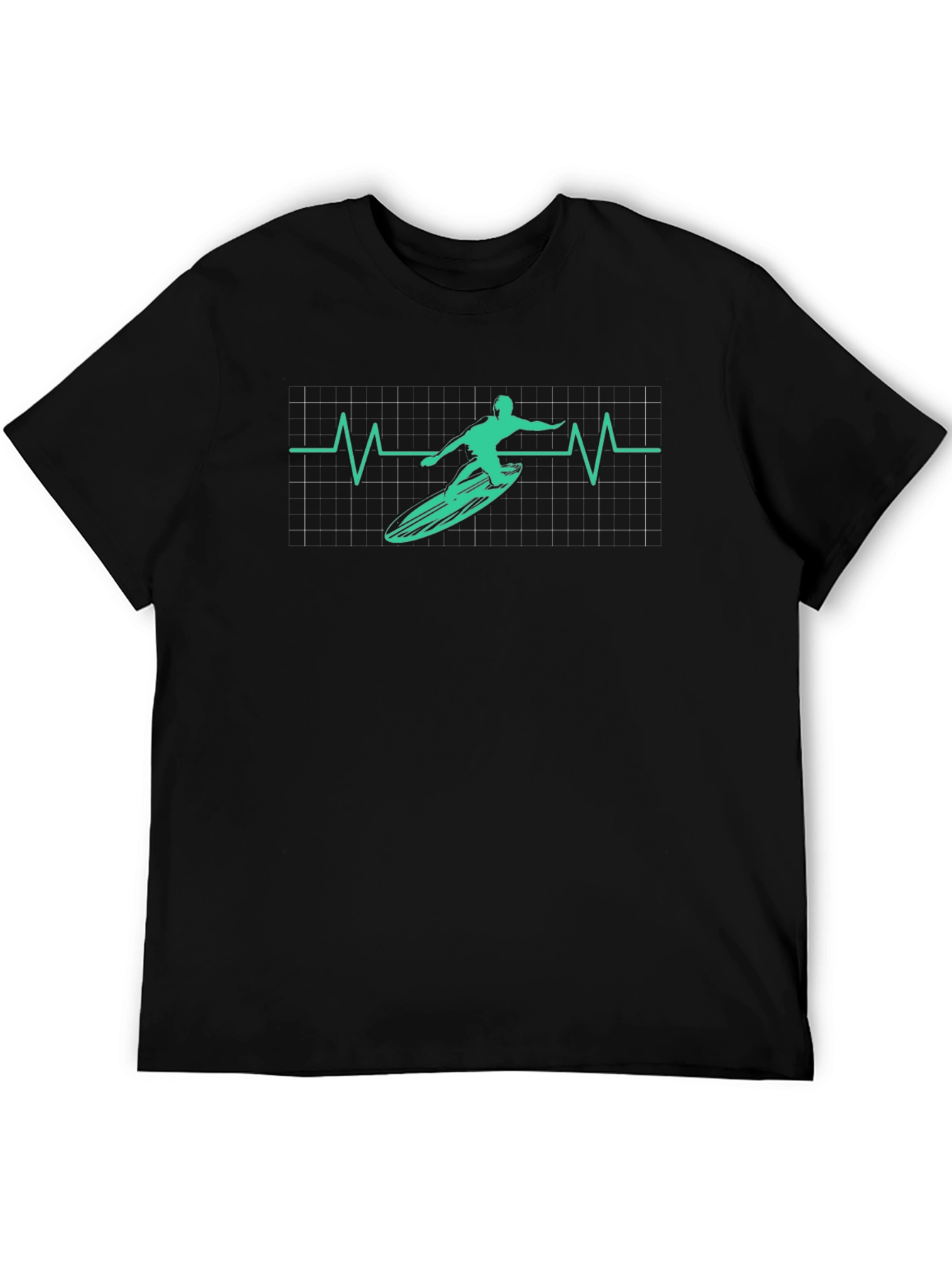 Surfing Heartbeat Graphic Tee - Black Cotton T-Shirt