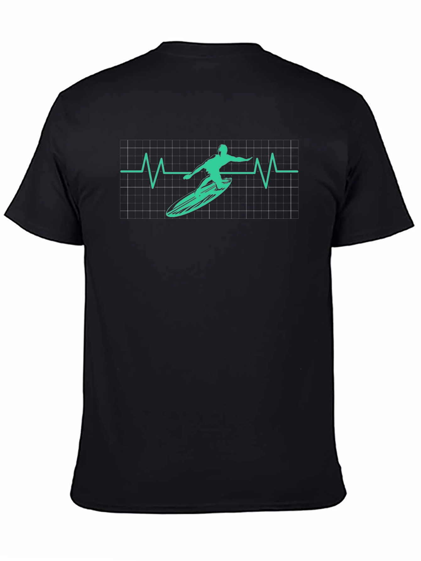 Surfing Heartbeat Graphic Tee - Black Cotton T-Shirt